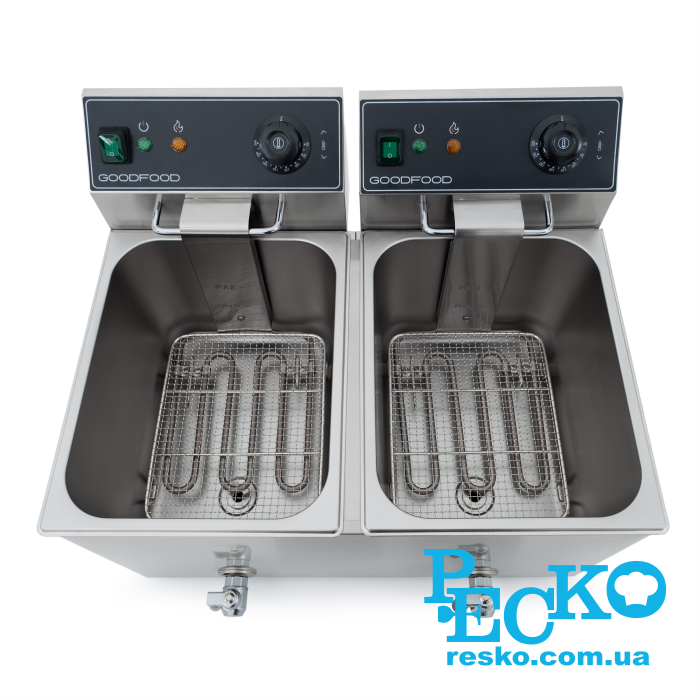 Фритюрница GoodFood EF88T BLACK с краном электрическая профессиональная 8+8 л