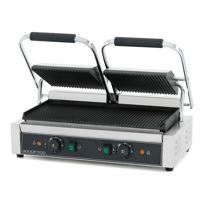 Гриль контактный GoodFood ECG20RR BLACK прижимной профессиональный ребристый
