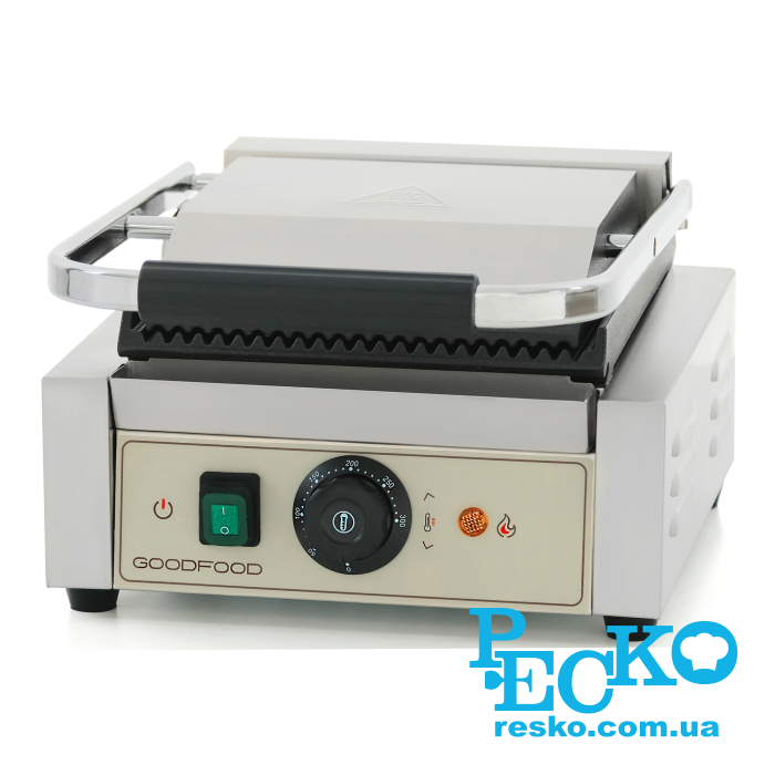 Гриль контактный GoodFood ECG10 BEIGE прижимной профессиональный ребристый