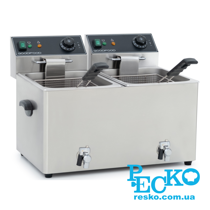 Фритюрница GoodFood EF88T BLACK с краном электрическая профессиональная 8+8 л