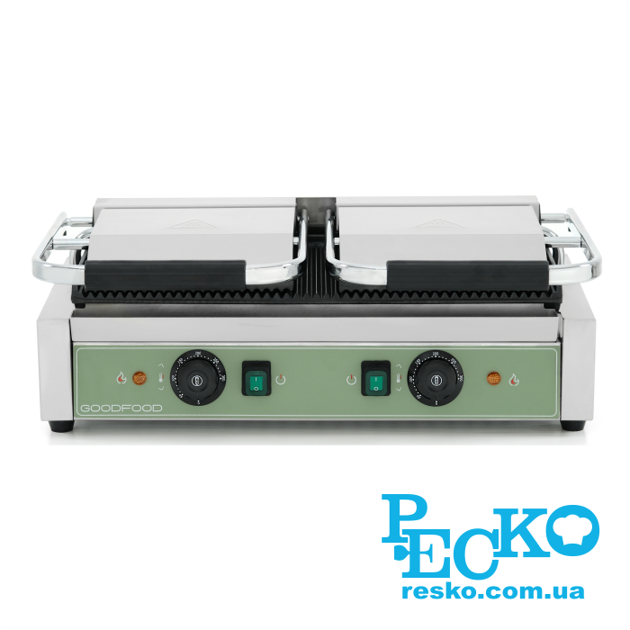 Гриль контактный GoodFood ECG20RR GREEN прижимной профессиональный ребристый