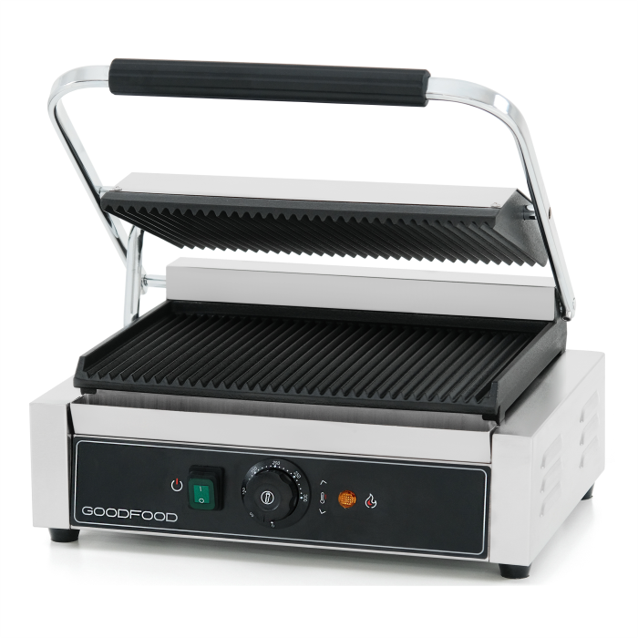 Гриль контактный GoodFood ECG11 BLACK прижимной профессиональный ребристый