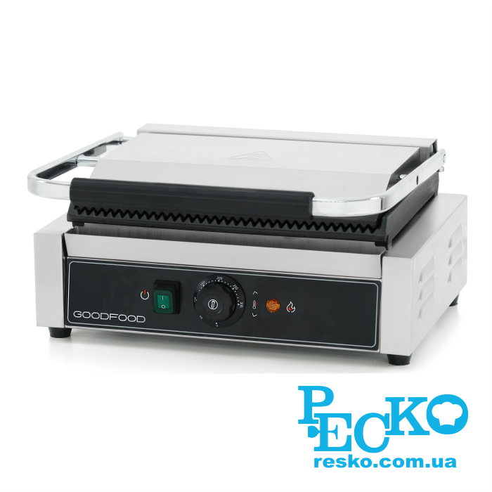 Гриль контактный GoodFood ECG11 BLACK прижимной профессиональный ребристый