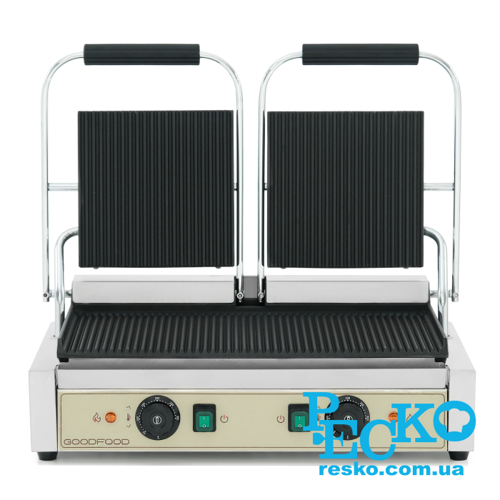 Гриль контактный GoodFood ECG20RR BEIGE прижимной профессиональный ребристый