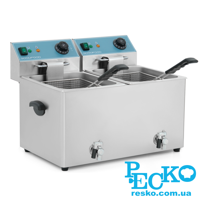 Фритюрница GoodFood EF88T BLUE с краном электрическая профессиональная 8+8 л