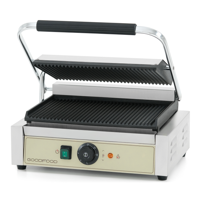 Гриль контактный GoodFood ECG11 BEIGE прижимной профессиональный ребристый