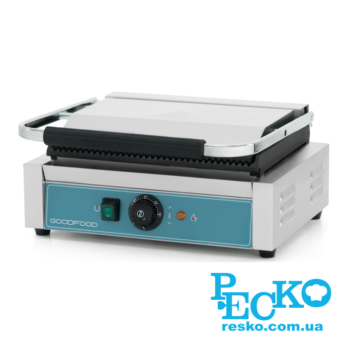 Гриль контактный GoodFood ECG11 BLUE прижимной профессиональный ребристый