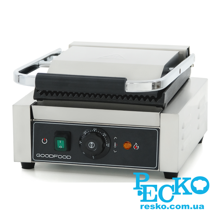 Гриль контактный GoodFood ECG10 BLACK прижимной профессиональный ребристый