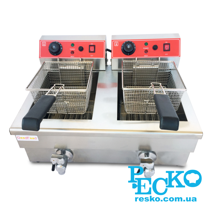 Фритюрница GoodFood EF8+8 с краном электрическая профессиональная 8+8 л