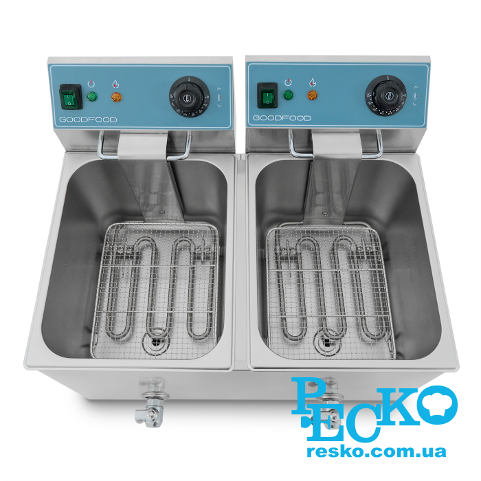 Фритюрница GoodFood EF88T BLUE с краном электрическая профессиональная 8+8 л