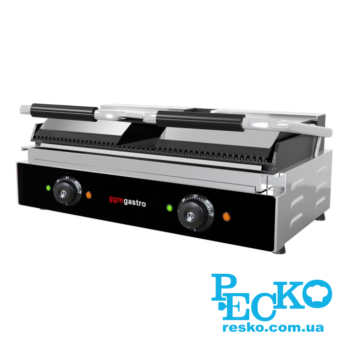 Гриль контактный GGM Gastro KGJ542 прижимной профессиональный ребристый
