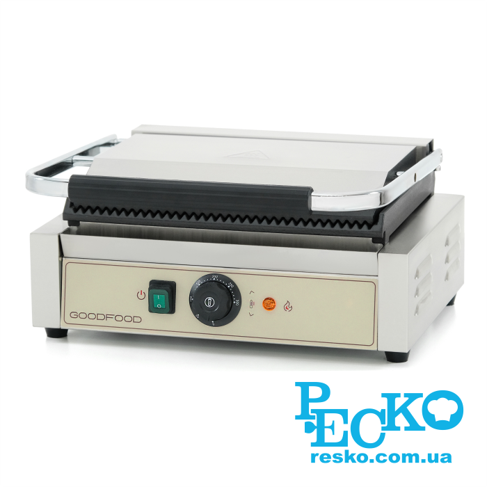 Гриль контактный GoodFood ECG11 BEIGE прижимной профессиональный ребристый