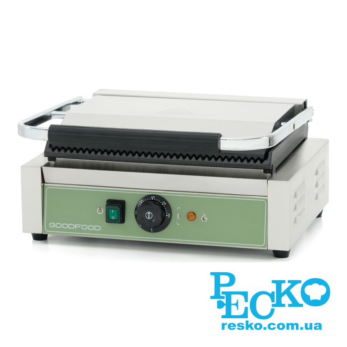 Гриль контактный GoodFood ECG11 GREEN прижимной профессиональный ребристый