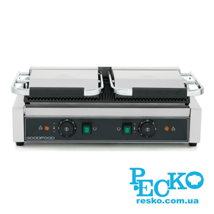 Гриль контактный GoodFood ECG20RR BLACK прижимной профессиональный ребристый