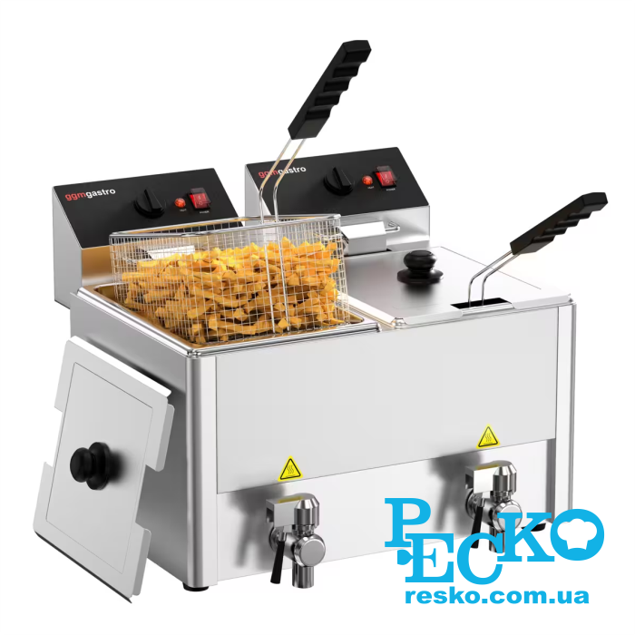 Фритюрница GGM Gastro EFH8+8 с краном электрическая профессиональная 8+8 л