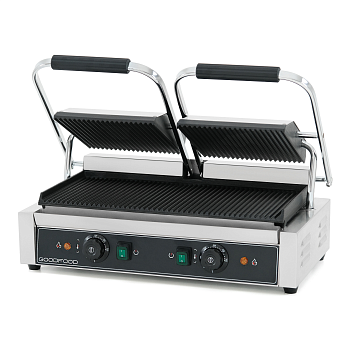 Гриль контактный GoodFood ECG20RR BLACK прижимной профессиональный ребристый