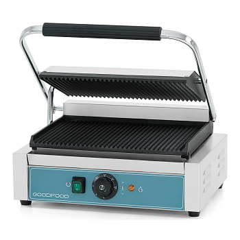 Гриль контактный GoodFood ECG11 BLUE прижимной профессиональный ребристый